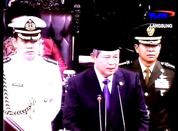 Presiden SBY saat menyampaikan pidato kenegaraan. (Courtesy TVRI)