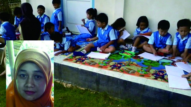 Anak - anak TK Pembina Pringkuku, Inset : Ratna Sari Dewi, penerima anugerah pendidikan Presiden. (Foto : Ratna/FB)