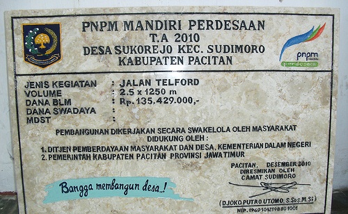 Salah satu prasasti PNPM di Sudimoro. (Foto : IST)