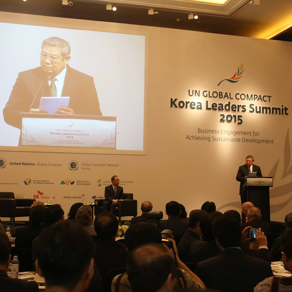 SBY memberikan pidato dalam forum bisnis di Korea Selatan. (Foto: Fanpage SBY)