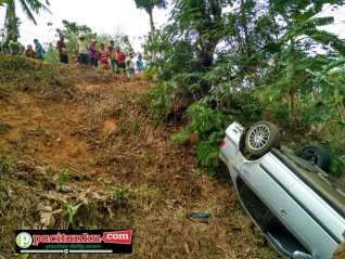 Mobil milik Polwan terjatuh di Sungai Grindulu. (Foto: Bambang El Pacitano/Pacitanku)