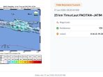 peta lokasi pusat gempa bumi tektonik berkekuatan Magnitudo 5,5 yang mengguncang Pacitan, Jawa Timur, pada Selasa pagi, 27 Januari 2026, pukul 08:20 WIB.