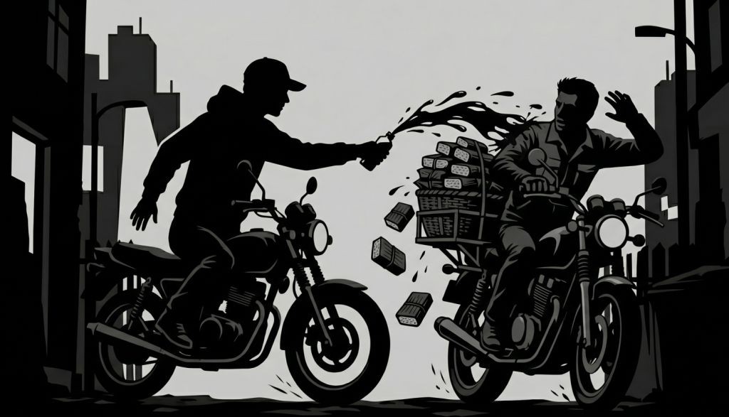 Ilustrasi tindak kejahatan penyiraman air keras di jalanan sepi oleh orang tak dikenal.