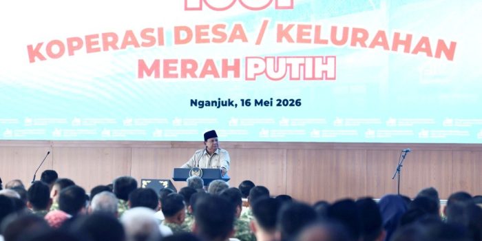 Presiden Prabowo Subianto saat memberikan sambutan dalam peresmian Museum Marsinah di Nganjuk.