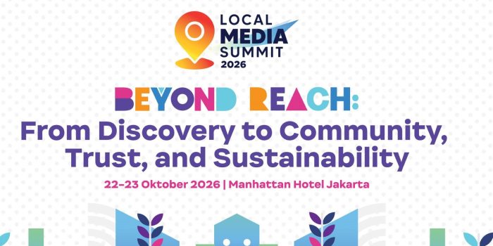 Poster Local Media Summit 2026 yang dihadiri para pengelola media lokal di Jakarta.