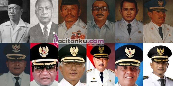 Kolase foto 12 tokoh Bupati Pacitan dari masa ke masa, mulai dari Soesanto Tirtoprodjo hingga Indrata Nur Bayuaji.