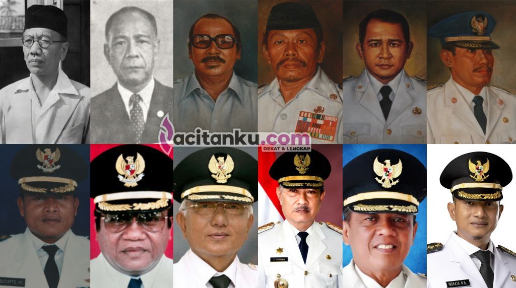 Kolase foto 12 tokoh Bupati Pacitan dari masa ke masa, mulai dari Soesanto Tirtoprodjo hingga Indrata Nur Bayuaji.