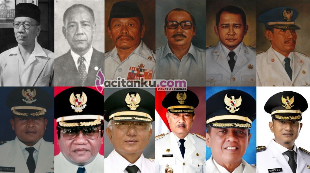 Deretan Potret Tokoh Pemimpin dan Bupati Kabupaten Pacitan dari Masa ke Masa Kolase foto 12 tokoh Bupati Pacitan dari masa ke masa, mulai dari Soesanto Tirtoprodjo hingga Indrata Nur Bayuaji.